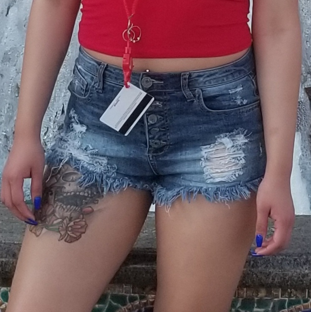 Distressed High Waist Jean Shorts